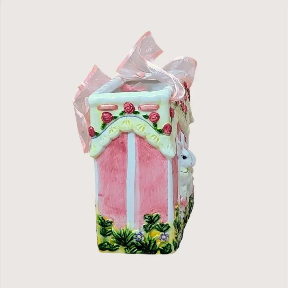 1980s Ceramic Easter Bunny Gift Bag Planter Vase